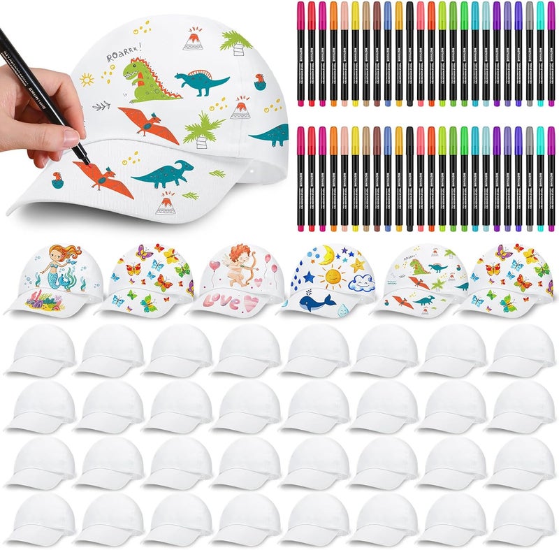 Funnysoft Back to School White DIY Baseball Hat Bulk for Kid First Day of School Classroom Decorate Your Own Cap with Marker - Image 1